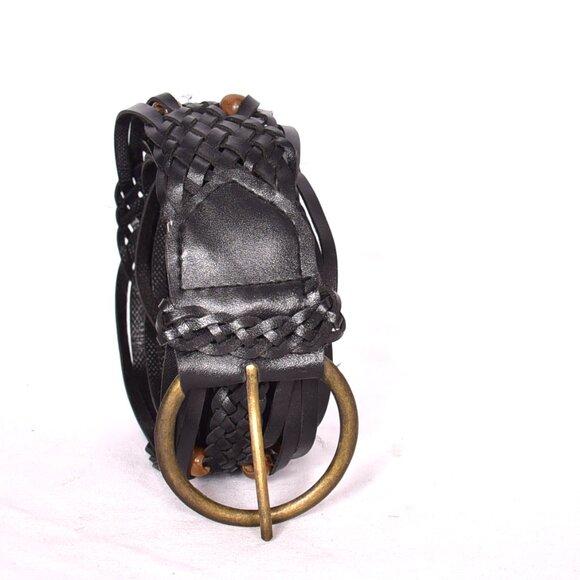 Women's Black with Brown Beads Braided Belt - Picture 6 of 8